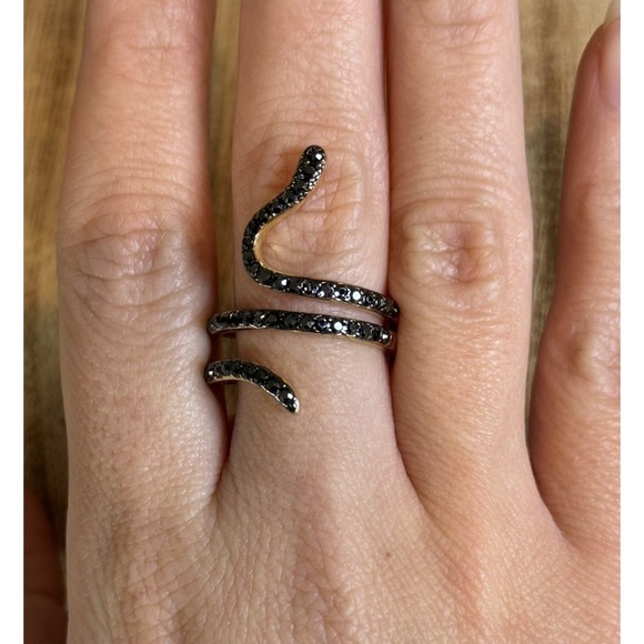 The Unbranded Brand Jewelry - Gold Tone Black Crystal Snake‎ Wrap Ring Size 8 Statement Ring
